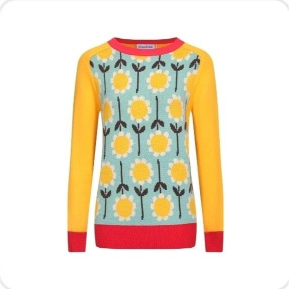 OXKNIT Damen Pullover Long Sleeve Crewneck Sweater Size M Flower Print Retro